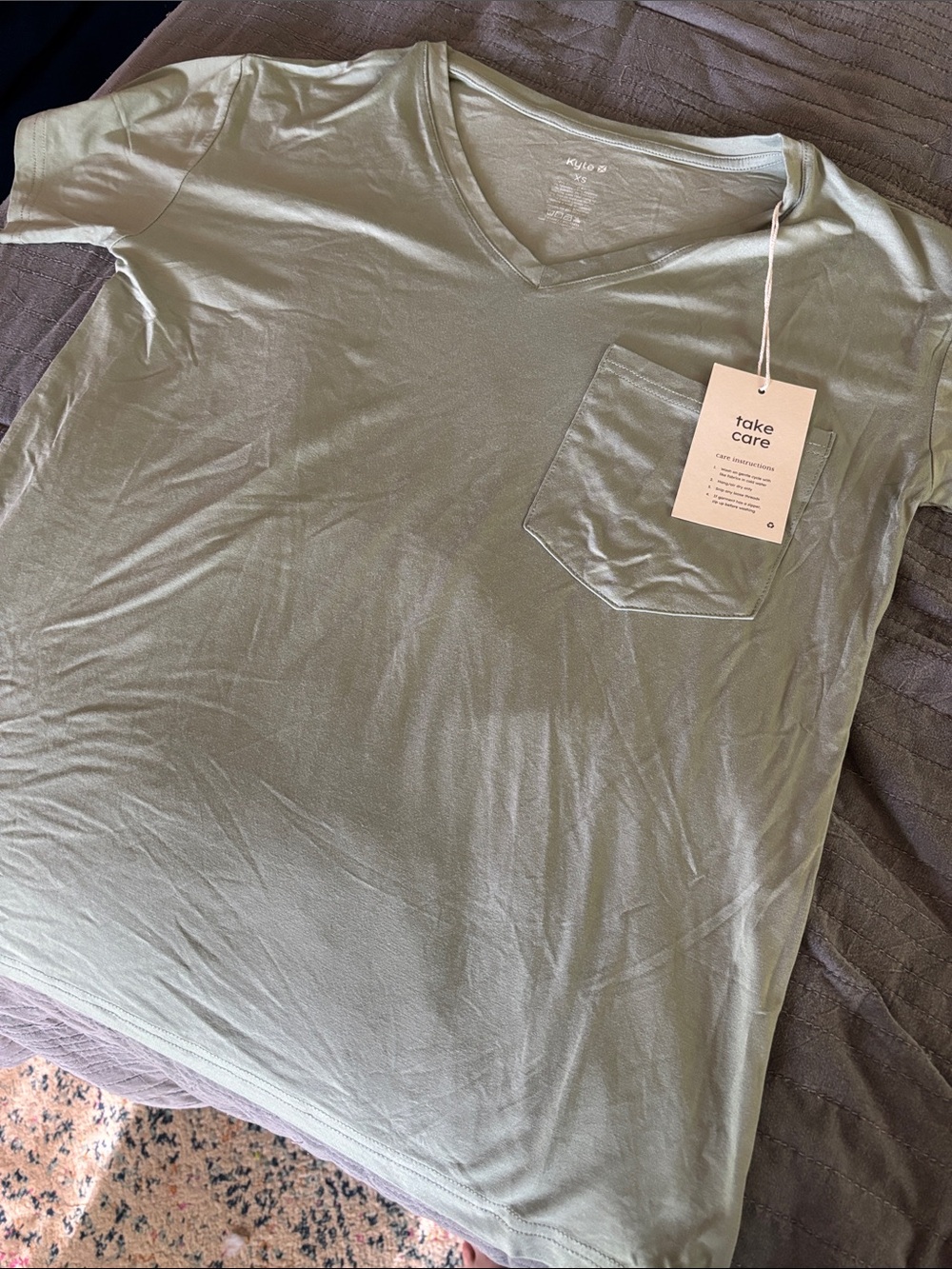 Kyte BABY Sage Green V‑Neck Short Sleeve Tee with Pocket